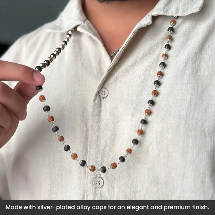 Divya Raksha Rudraksha & Karungali Mala with Silver Capping - Image 2