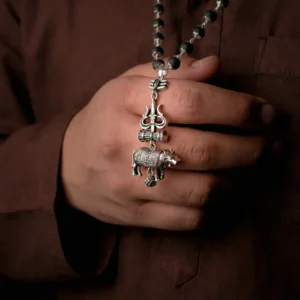 Shiv Raksha Karungali Mala with Trishul Nandi Pendant