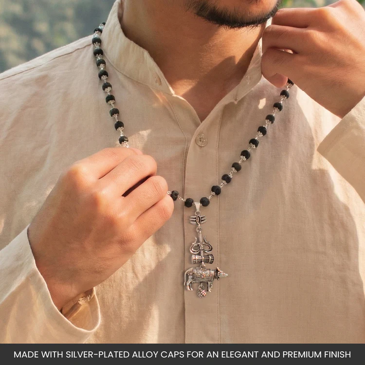 Shiv Raksha Karungali Mala with Trishul Nandi Pendant - Image 2