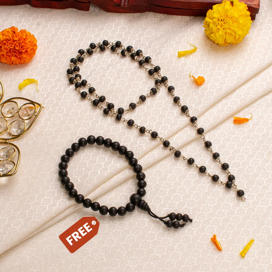 Silver Capped Karungali Mala with Free Karungali Bracelet (Govt. Certified)